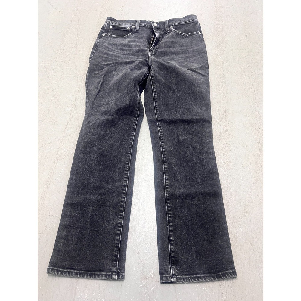 Madewell Slim Demi-Boot Jeans Womens 29T‎ Faded Black Denim Whiskering Outdoor